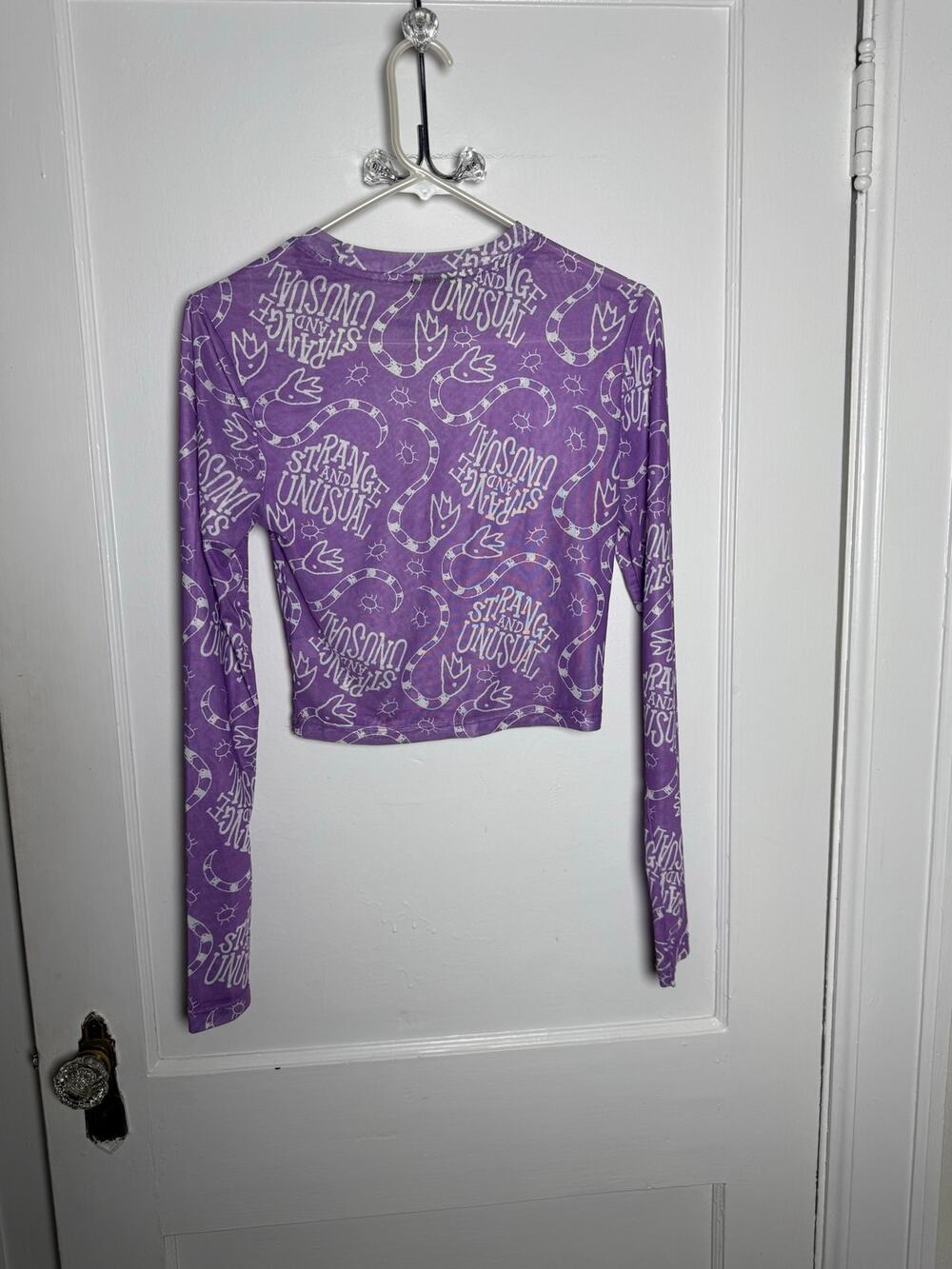 Hot Topic beetlejuice purple sheer long sleeve crop top grunge whimsy goth SM